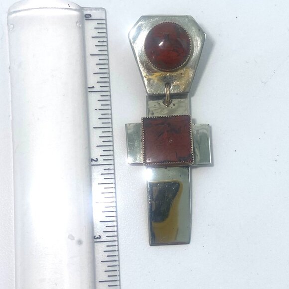 Vintage 80's Agate Southwestern Handmade Christian Cross Earrings - Picture 4 of 5